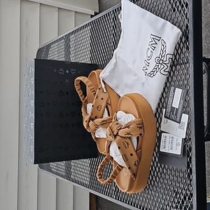 MCM Cognac Visteos Athela Platform Slingback Sandals Size 7 (38)